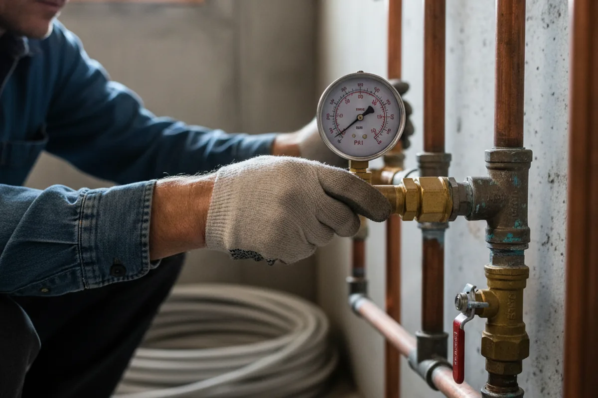 Pressure testing a repaired line during Water Line Repair in Moody